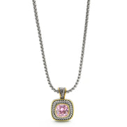TWO TONE ROSE CRYSTAL SQUARE PENDANT BOX CHAIN NECKLACE # 73014EH-RO(FE9/FG7)