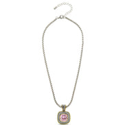 TWO TONE ROSE CRYSTAL SQUARE PENDANT BOX CHAIN NECKLACE # 73014EH-RO(FE9/FG7)