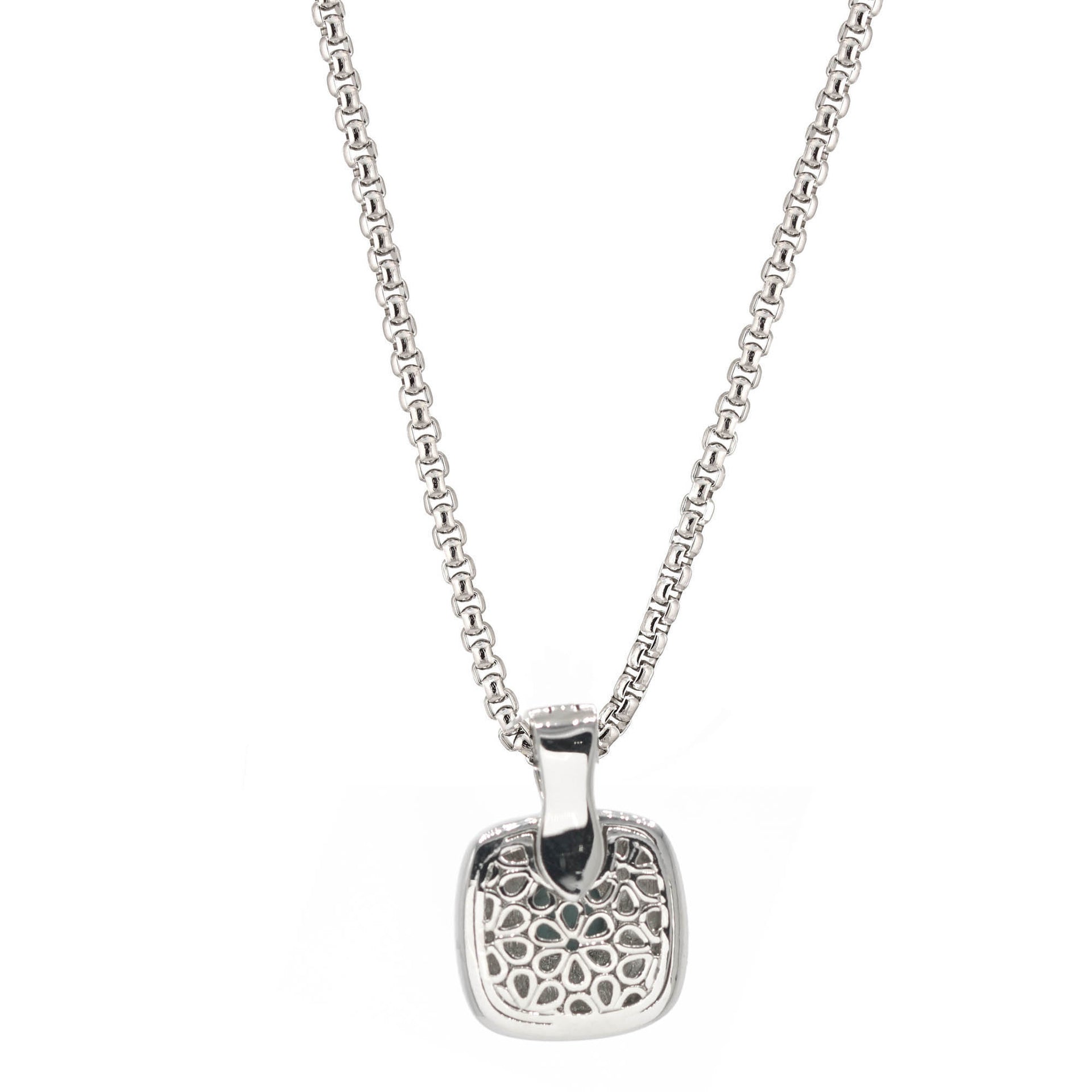 TWO TONE ROSE CRYSTAL SQUARE PENDANT BOX CHAIN NECKLACE # 73014EH-RO(FE9/FG7)