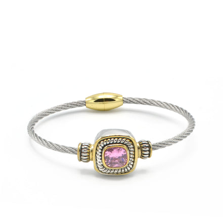 TWO TONE ROSE CRYSTAL TWISTED ROPE BRACELET #BRACELET ROSE # 73014BR-RO(FG7)