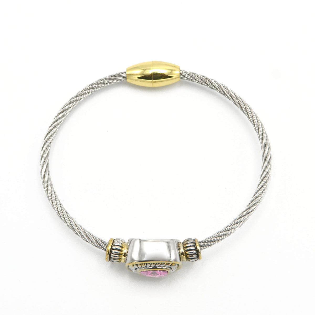 TWO TONE ROSE CRYSTAL TWISTED ROPE BRACELET #BRACELET ROSE # 73014BR-RO(FG7)