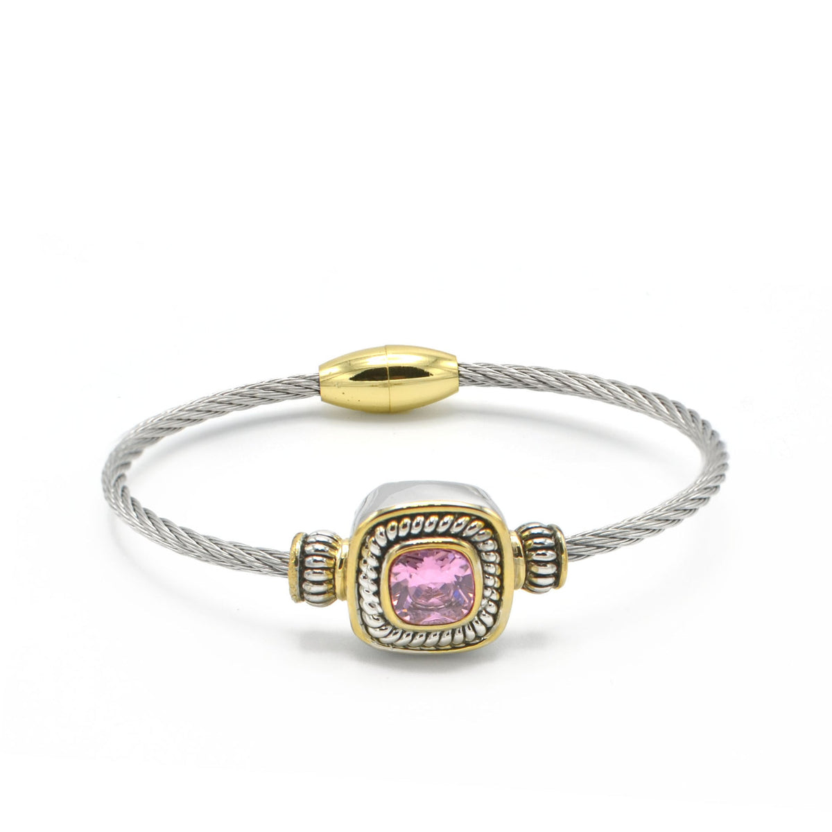 TWO TONE ROSE CRYSTAL TWISTED ROPE BRACELET #BRACELET ROSE # 73014BR-RO(FG7)
