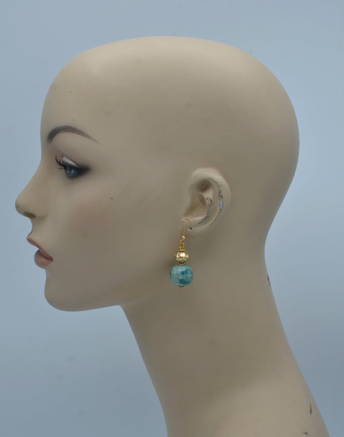 Turquoise Marble ceramic beads drop earrings #FWNK-2206-004-ER