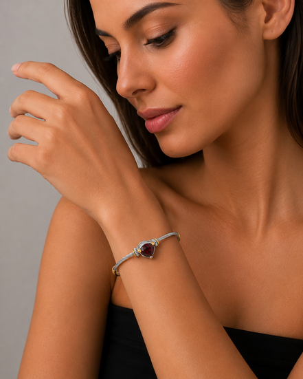Garnet Heart Crystal Cable Bracelet – 2.5" Diameter# 4110BR-TT-SIAM(FD16)