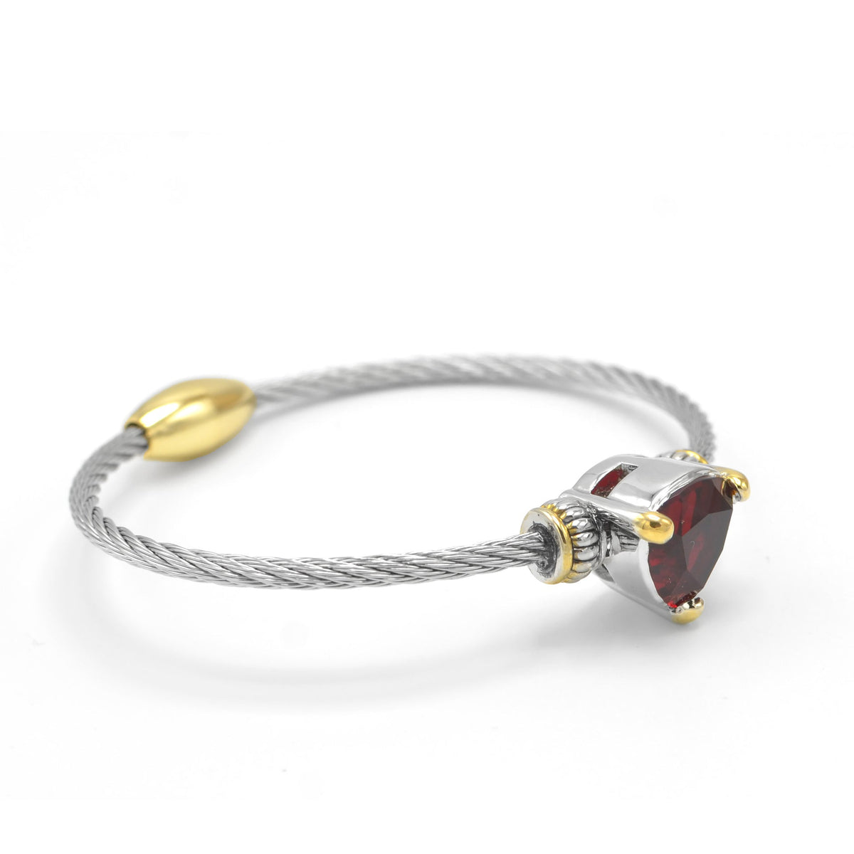 Garnet Heart Crystal Cable Bracelet – 2.5