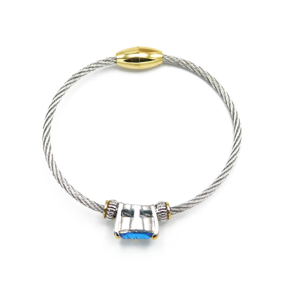 TWO TONE AQUA BLUE CRYSTAL CLASSIC CABLE BRACELET# 4110BR-TTAQ(FD12)