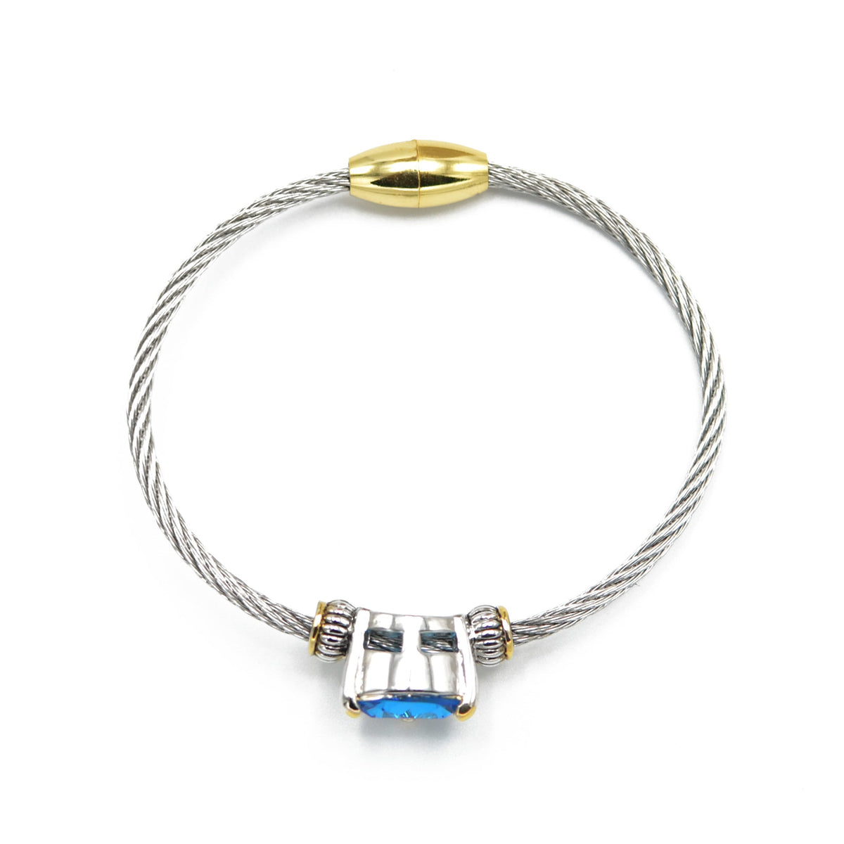 TWO TONE AQUA BLUE CRYSTAL CLASSIC CABLE BRACELET# 4110BR-TTAQ(FD12)