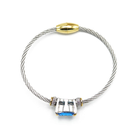 TWO TONE AQUA BLUE CRYSTAL CLASSIC CABLE BRACELET# 4110BR-TTAQ(FD12)