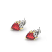 Siam Crystal Stud Earrings – Silver & Gold Tone Accents | 0.8