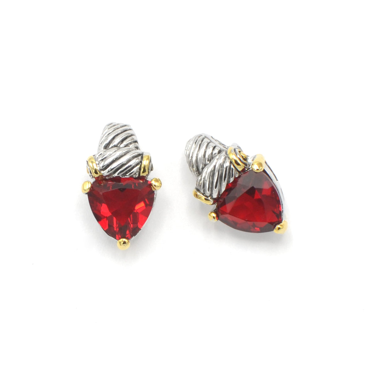 Siam Crystal Stud Earrings – Silver & Gold Tone Accents | 0.8