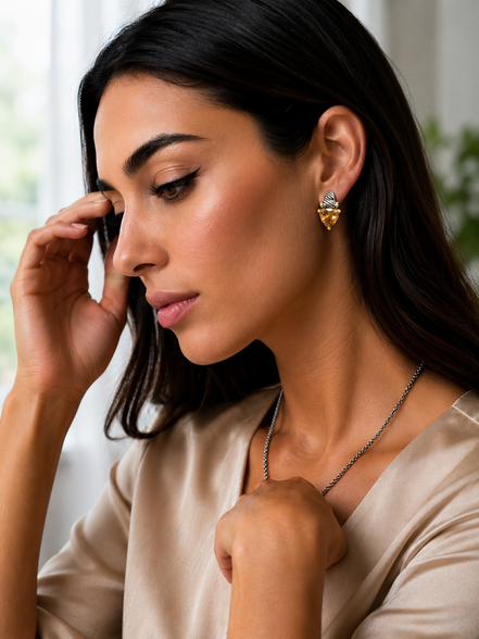 Light Topazl Stud Earrings – Silver & Gold Tone Accents | 0.8"  # 4110ER-TT-LT.C.T(FC13)