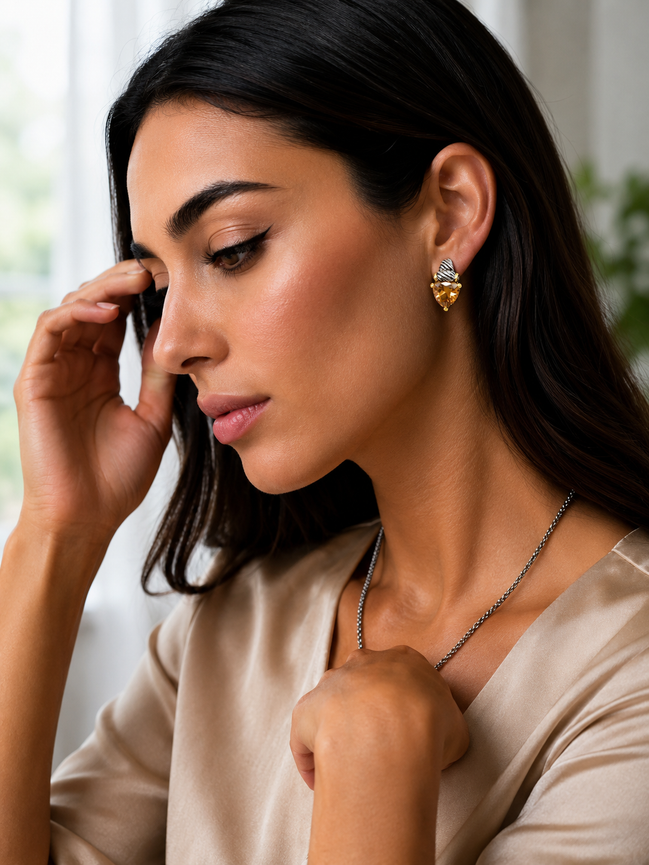 Light Topazl Stud Earrings – Silver & Gold Tone Accents | 0.8"  # 4110ER-TT-LT.C.T(FC13)