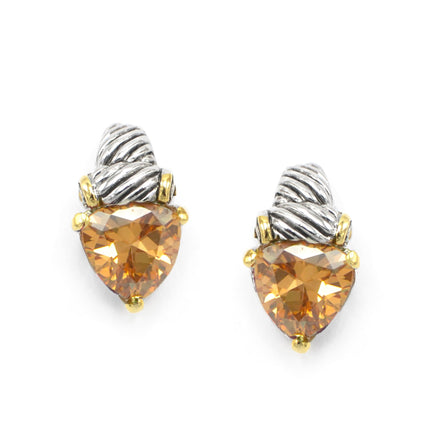Light Topazl Stud Earrings – Silver & Gold Tone Accents | 0.8"  # 4110ER-TT-LT.C.T(FC13)