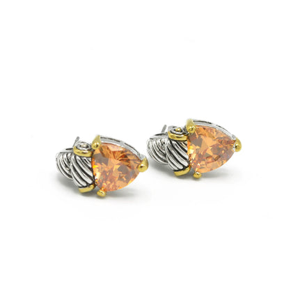 Light Topazl Stud Earrings – Silver & Gold Tone Accents | 0.8"  # 4110ER-TT-LT.C.T(FC13)