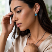 Aqua Blue Crystal Stud Earrings – Silver & Gold Tone Accents | 0.8