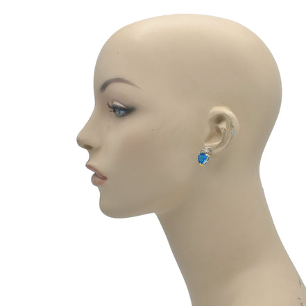 Aqua Blue Crystal Stud Earrings – Silver & Gold Tone Accents | 0.8" # 4110ER-TT-AQ(FD12)