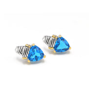 Aqua Blue Crystal Stud Earrings – Silver & Gold Tone Accents | 0.8