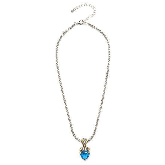 TWO TONE AQUA BLUE CRYSTAL PENDANT NECKLACE # 4112EH-TT-AQ(FE6)