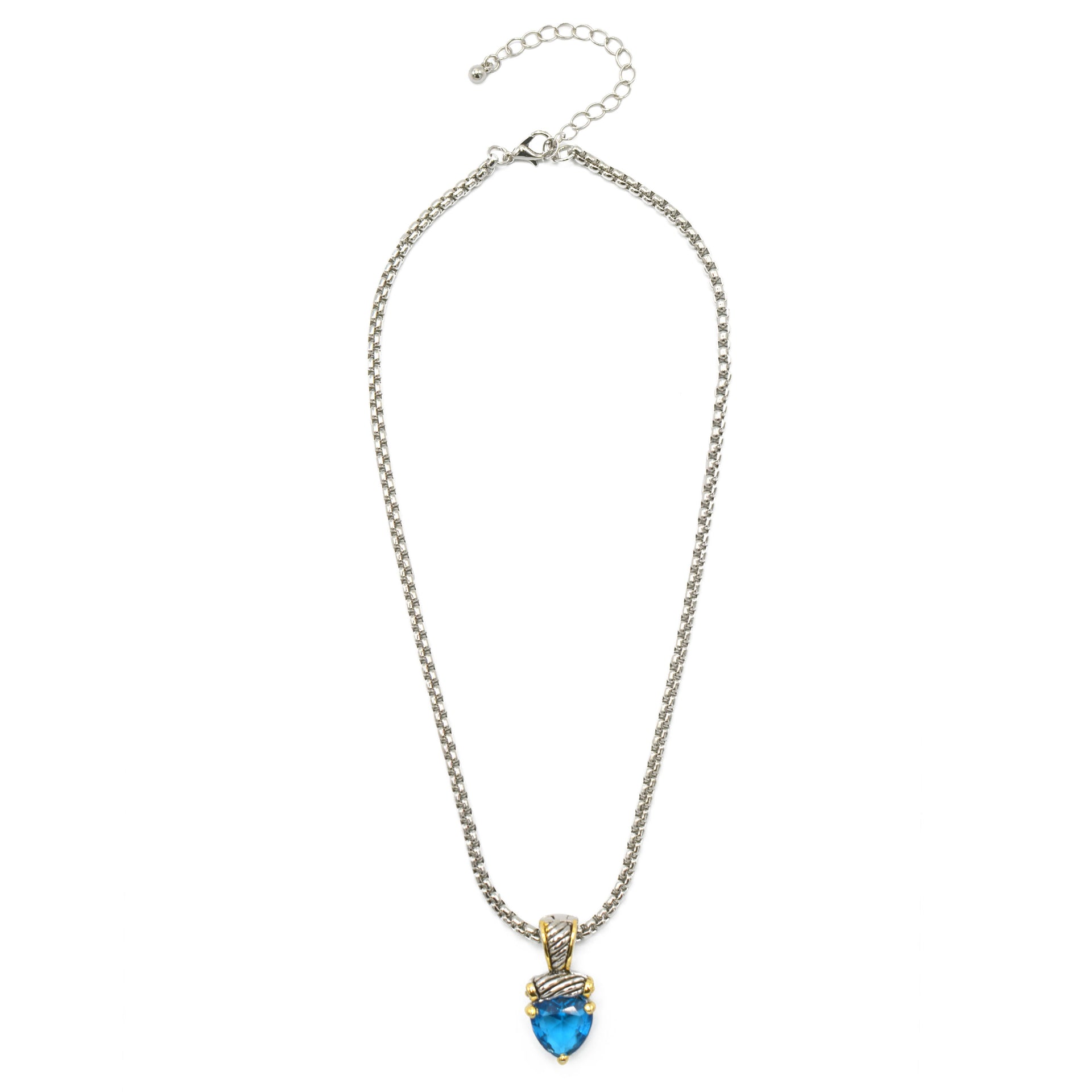 Aqua Blue  Heart Pendant Necklace – 18