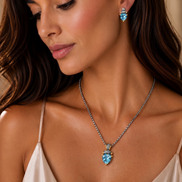 Aqua Blue  Heart Pendant Necklace – 18