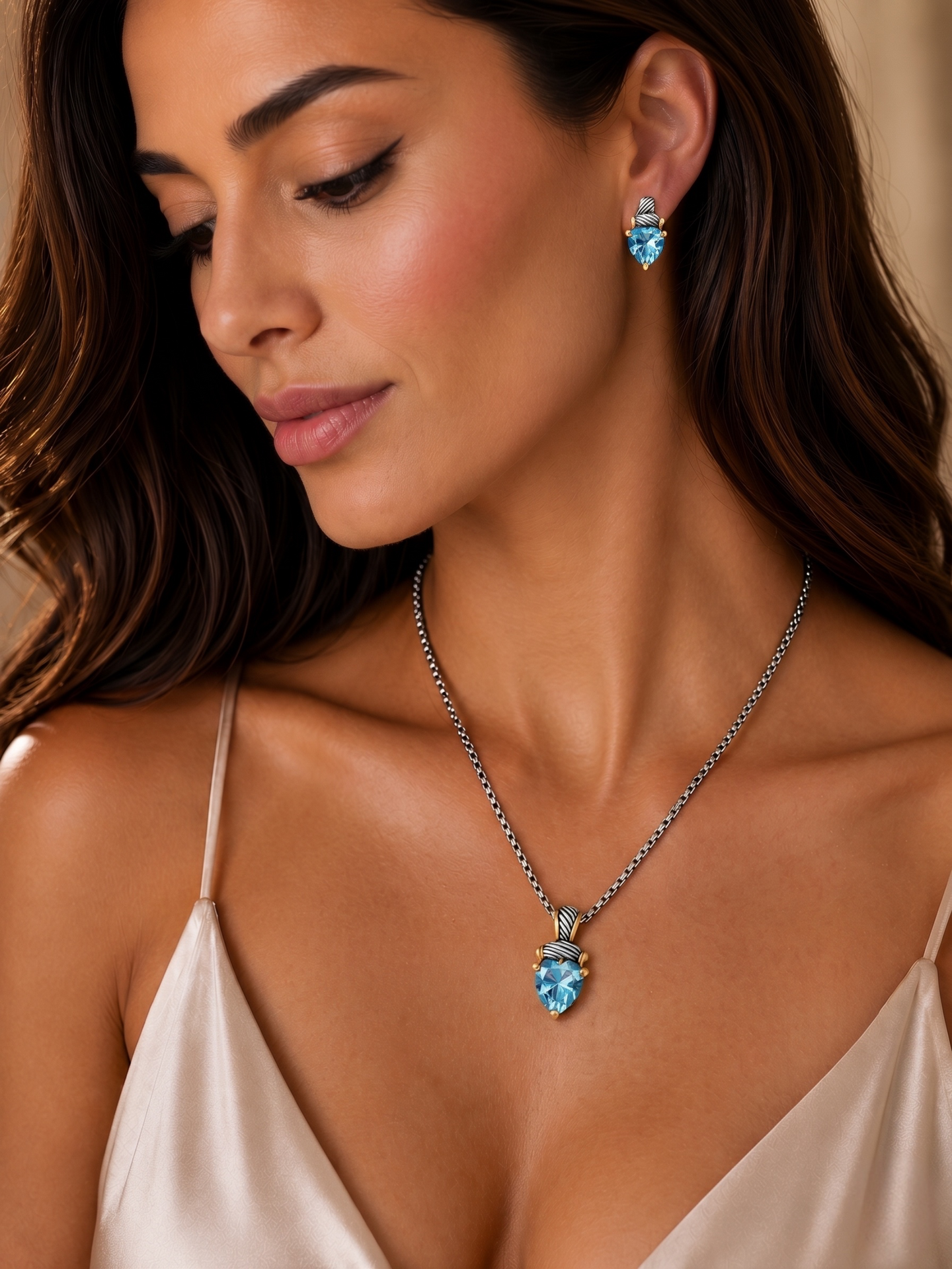 Aqua Blue  Heart Pendant Necklace – 18