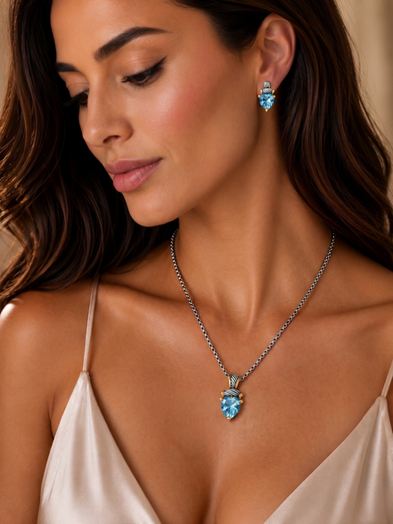 Aqua Blue  Heart Pendant Necklace – 18" + 3" Extender# 4112EH-TT-AQ(FE6)