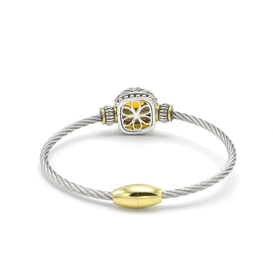 TWO TONE TOPAZ CRYSTAL CLASSIC CABLE BRACELET #42269BR-TT-LT.C.T(FE25)