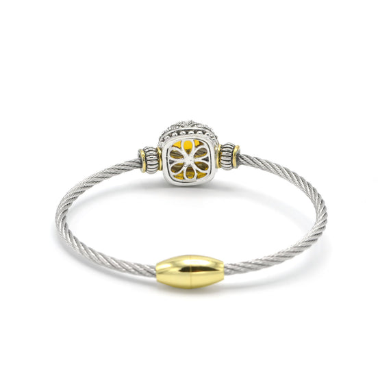 TWO TONE TOPAZ CRYSTAL CLASSIC CABLE BRACELET #42269BR-TT-LT.C.T(FE25)