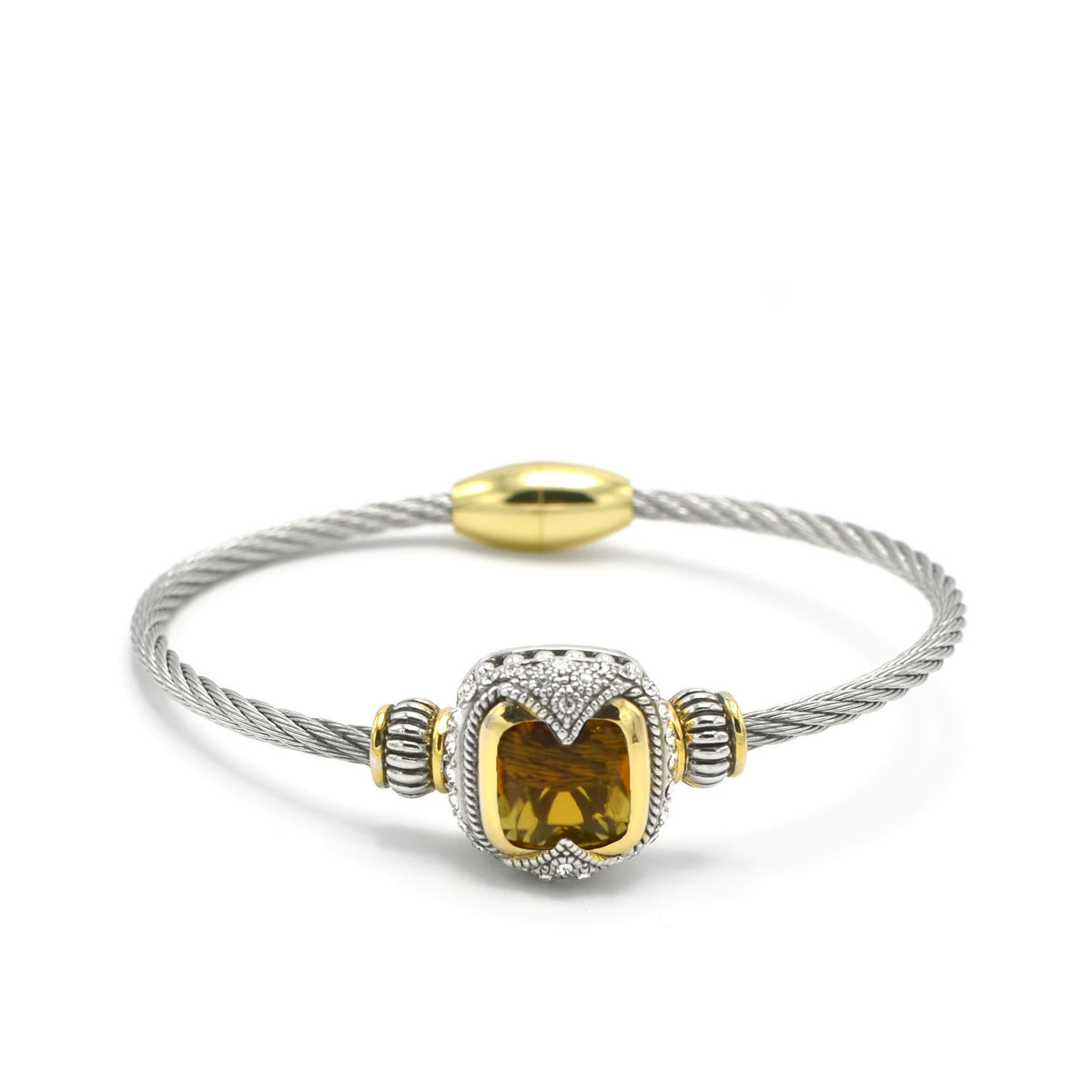 TWO TONE TOPAZ CRYSTAL CLASSIC CABLE BRACELET #42269BR-TT-LT.C.T