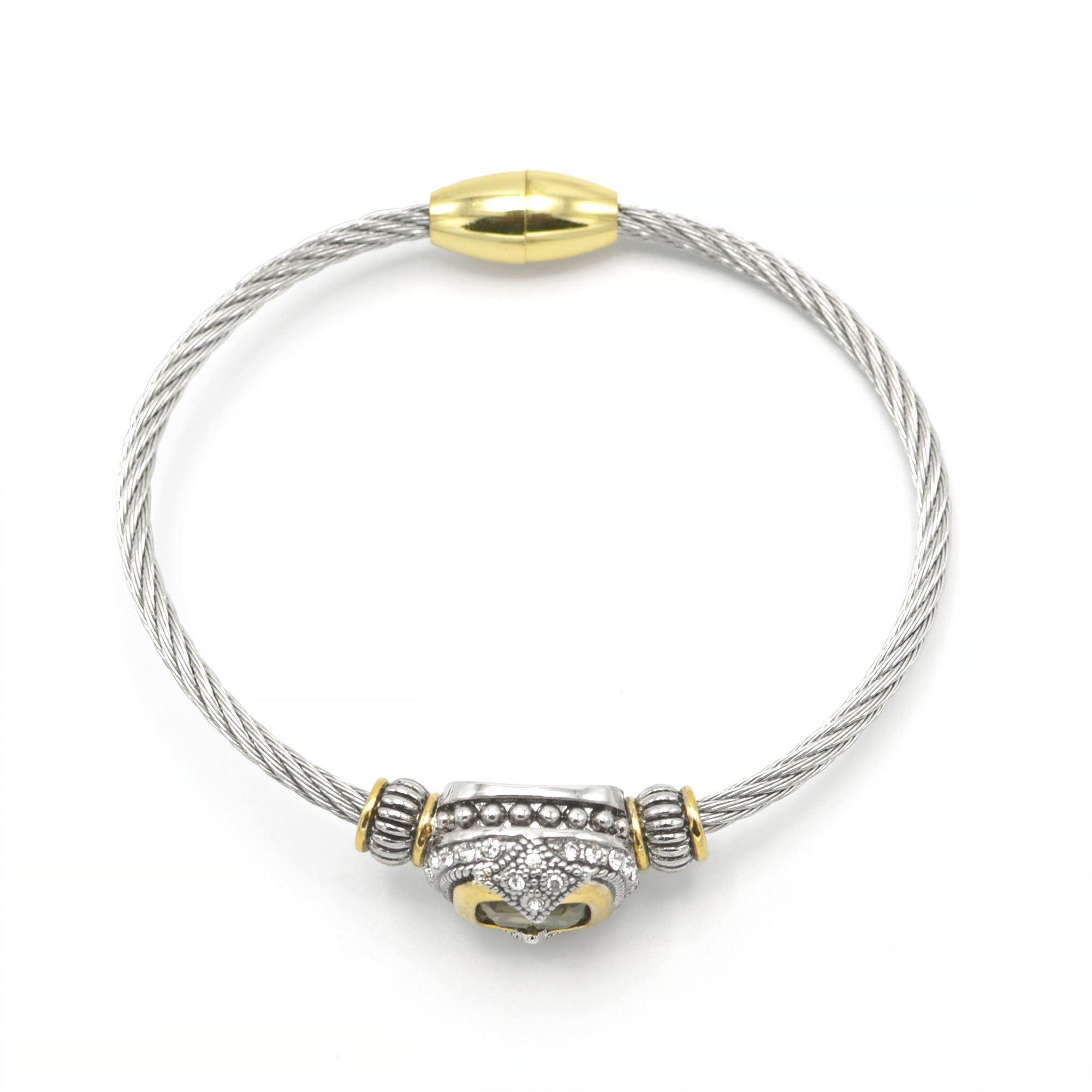 TWO TONE BLACK DIAMOND CRYSTAL CLASSIC CABLE BRACELET # 42269BR-JT (FE25)