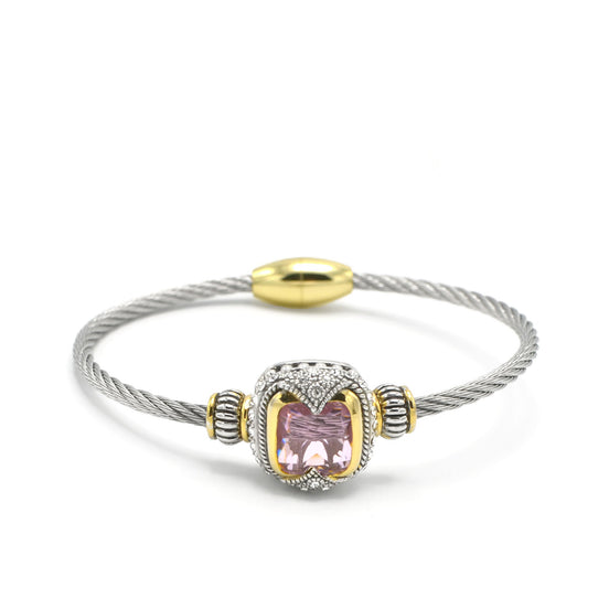 TWO TONE LIGHT ROSE CRYSTAL CLASSIC CABLE BRACELET # # 42269BR-TT-LT.RO  ( FE24)