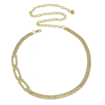 GOLD RECTANGLE RHINESTONE CRYSTAL WAIST CHAIN BELT # HNB90669GD GOLD/CRY