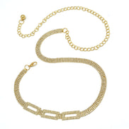 GOLD RECTANGLE RHINESTONE CRYSTAL WAIST CHAIN BELT # HNB90669GD GOLD/CRY