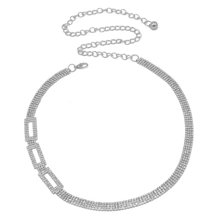 RHODIUM  RECTANGLE RHINESTONE CRYSTAL WAIST CHAIN BELT # HNB90669RH RHODIUM/CRY