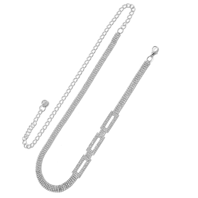 RHODIUM  RECTANGLE RHINESTONE CRYSTAL WAIST CHAIN BELT # HNB90669RH RHODIUM/CRY
