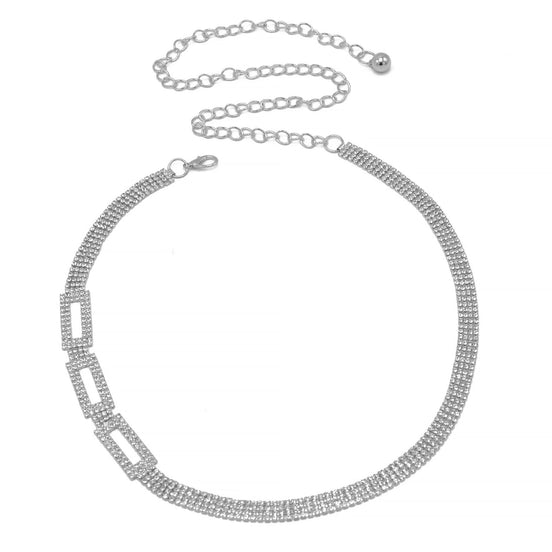 RHODIUM  RECTANGLE RHINESTONE CRYSTAL WAIST CHAIN BELT # HNB90669RH RHODIUM/CRY