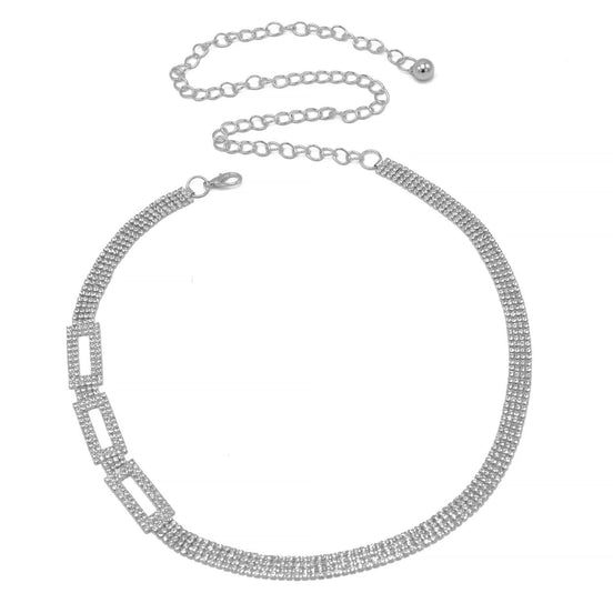 RHODIUM  RECTANGLE RHINESTONE CRYSTAL WAIST CHAIN BELT # HNB90669RH RHODIUM/CRY