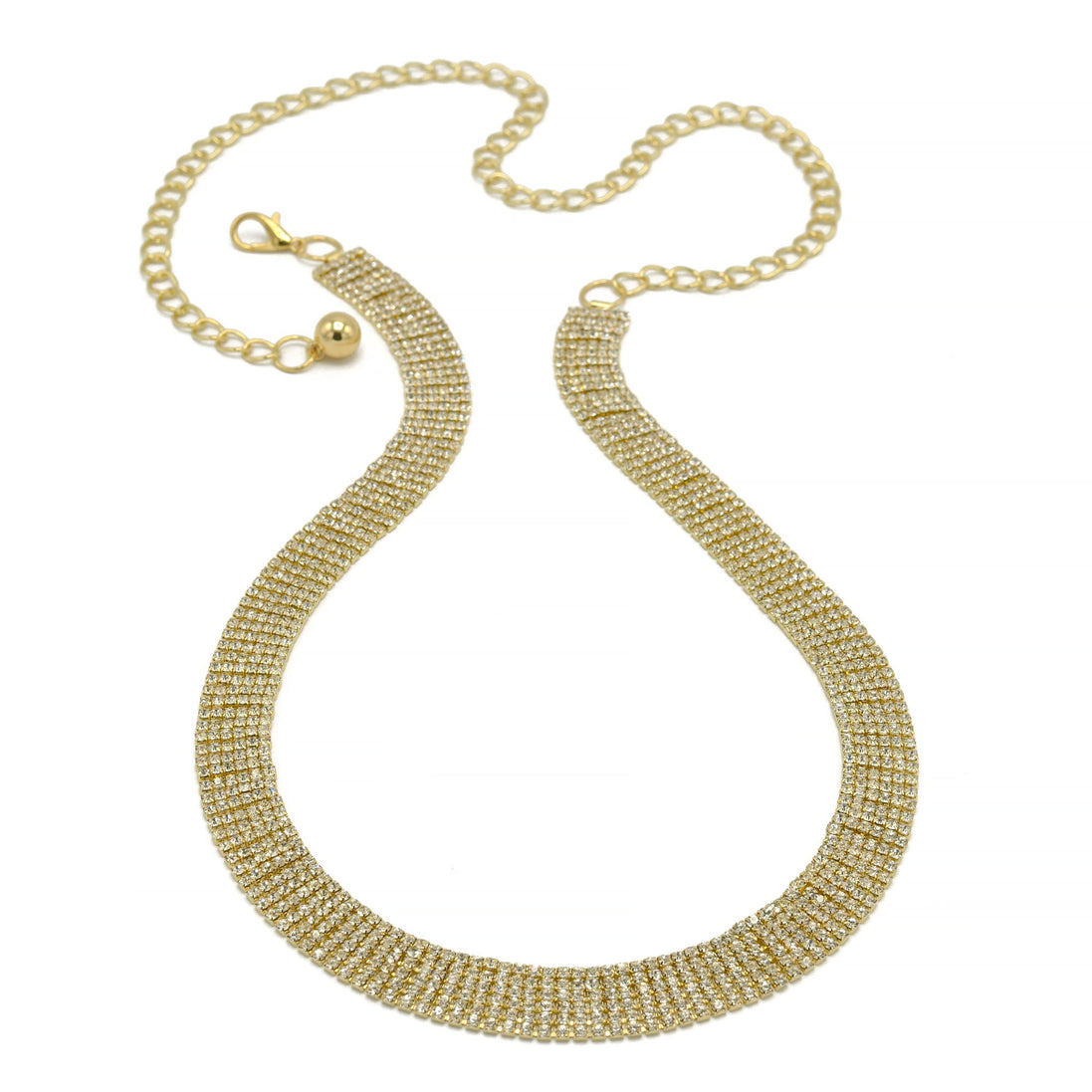 GOLD 6 ROWS RHINESTONE CRYSTAL WAIST CHAIN BELT  # HNB90670GD