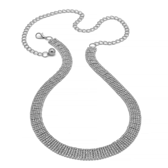 RHODIUM 6 ROWS RHINESTONE CRYSTAL WAIST CHAIN # HNB90670RH