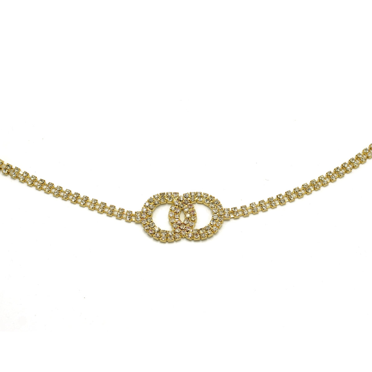 GOLD TWO CIRCLE RHINESTONE CRYSTAL WAIST CHAIN BELT# HNB90671GD(KNF3)