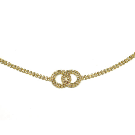 GOLD TWO CIRCLE RHINESTONE CRYSTAL WAIST CHAIN BELT# HNB90671GD(KNF3)