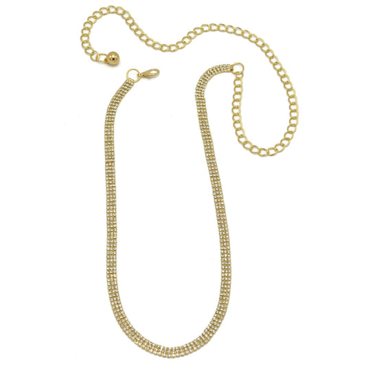 GOLD 3 ROWS RHINESTONE CRYSTAL WAIST CHAIN BELT #HNB90672GD