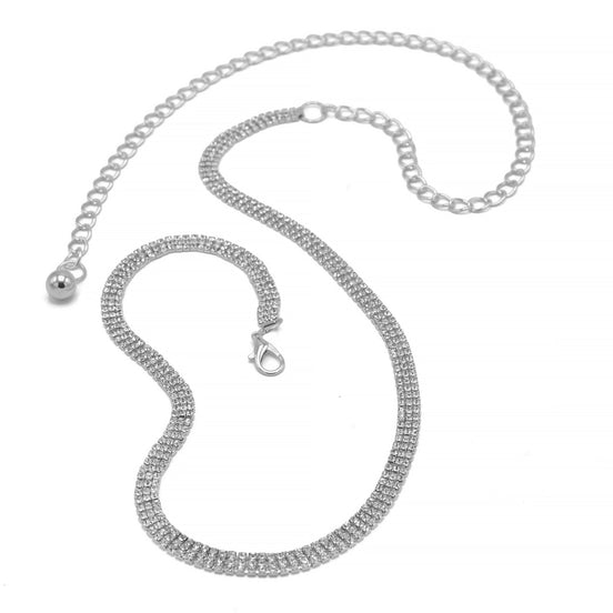 RHODIUM 3 ROWS RHINESTONE CRYSTAL WAIST CHAIN BELT# HNB90672RH