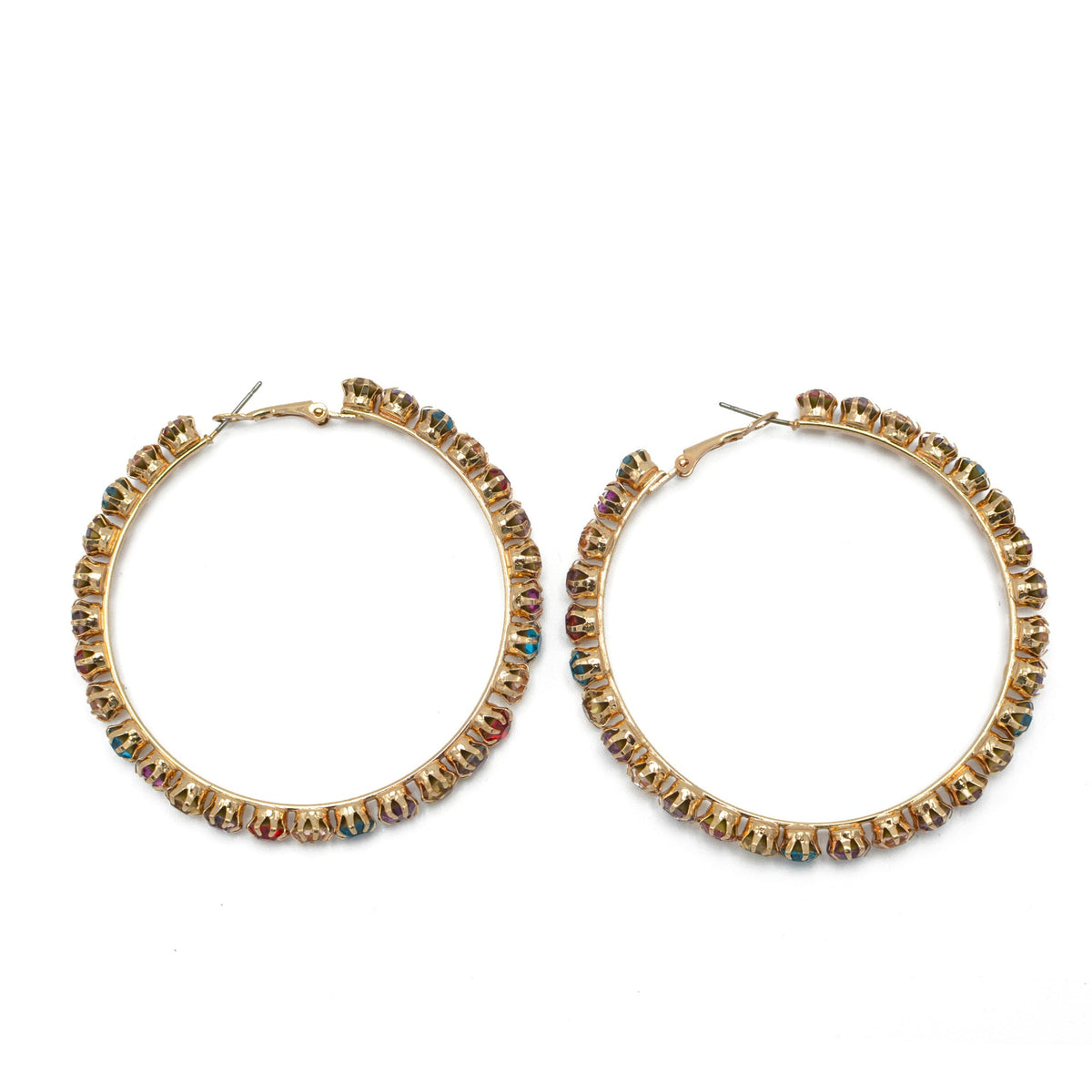 GOLD MULTI COLOR RHINESTONE HOOP EARRING # HNE90686GD