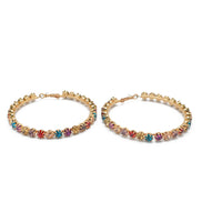 GOLD MULTI COLOR RHINESTONE HOOP EARRING # HNE90686GD