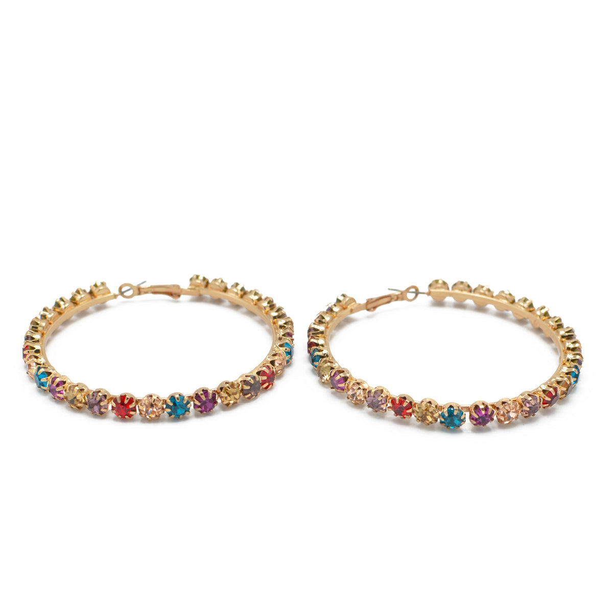 GOLD MULTI COLOR RHINESTONE HOOP EARRING # HNE90686GD