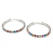 SILVER MULTI COLOR RHINESTONE HOOP EARRING# HNE90686SIL