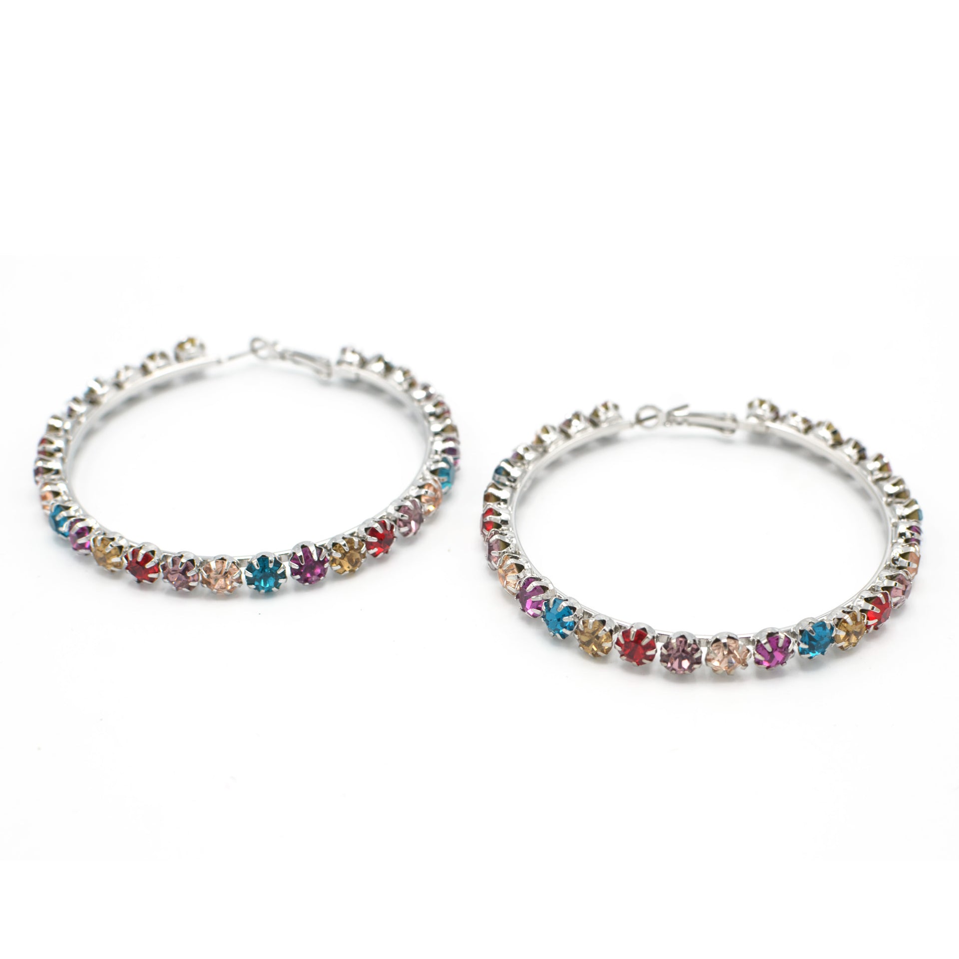 SILVER MULTI COLOR RHINESTONE HOOP EARRING# HNE90686SIL