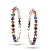 SILVER MULTI COLOR RHINESTONE HOOP EARRING# HNE90686SIL