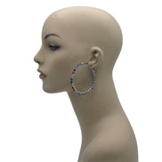 SILVER MULTI COLOR RHINESTONE HOOP EARRING# HNE90686SIL